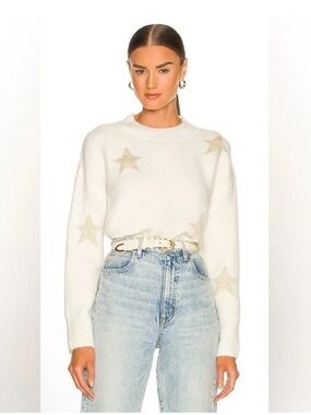 Rails Kana White Gold Stars Pullover Sweater Cream Size Large NEW